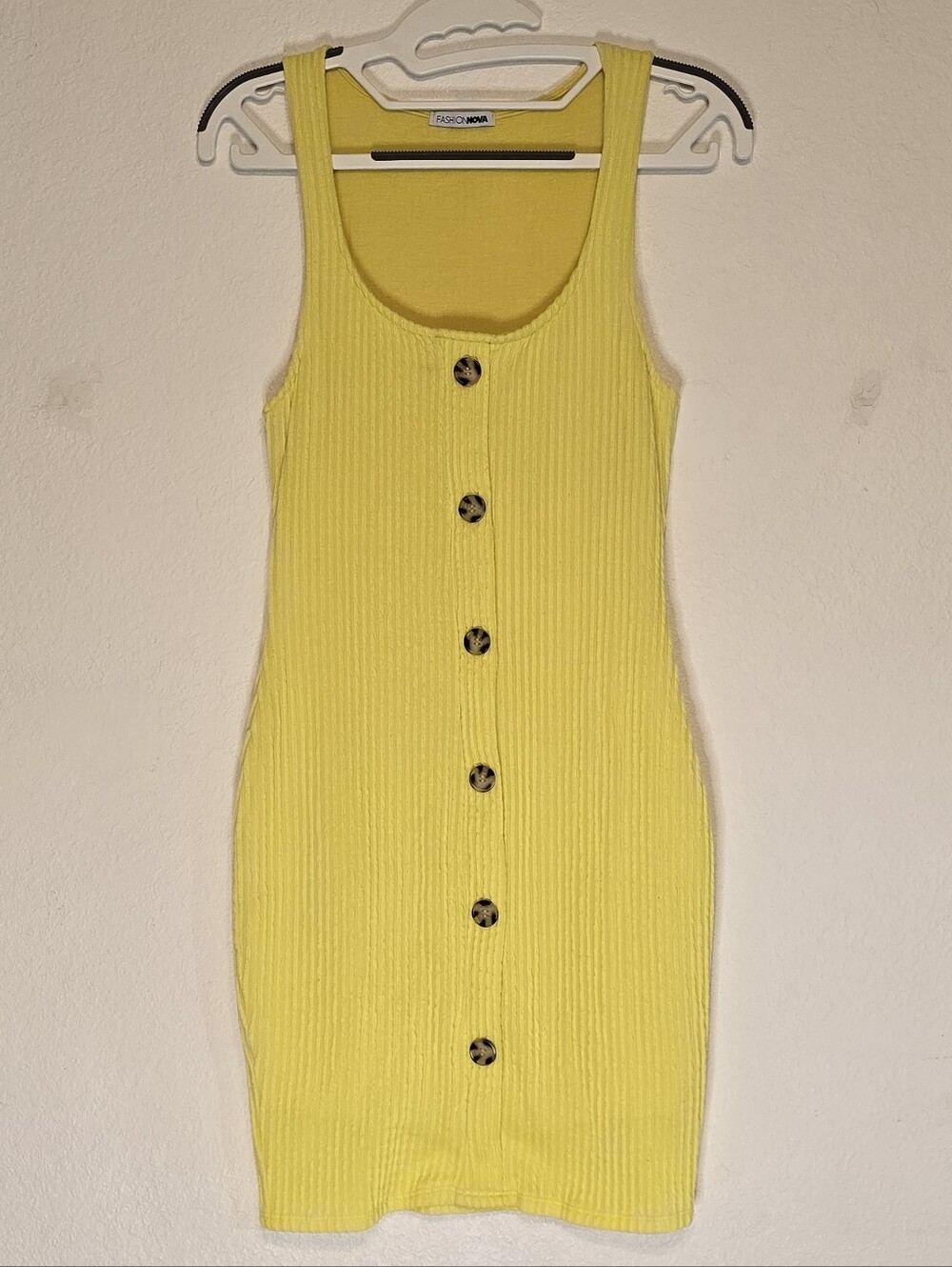 Fashion Nova Yellow Ribbed Button Down Mini Dress Size M